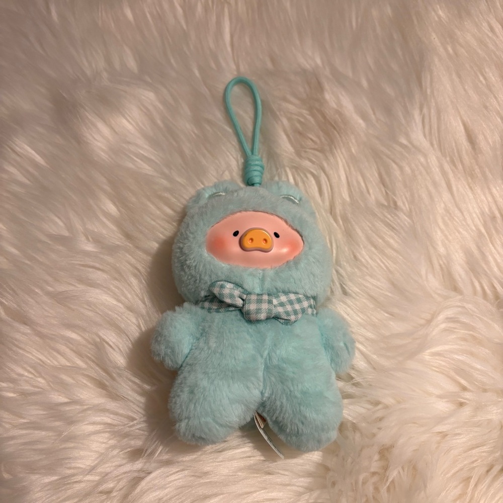 Lulu Pig Aqua Plush Piggy Keychain Charm GUC